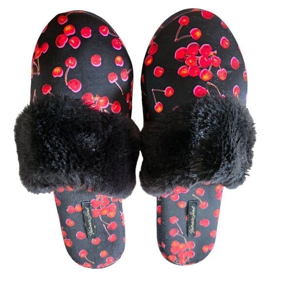 Victoria's Secret Plush Cherry Print Slippers - Cozy Faux Fur Lined House Shoes - Picture 4 of 7
